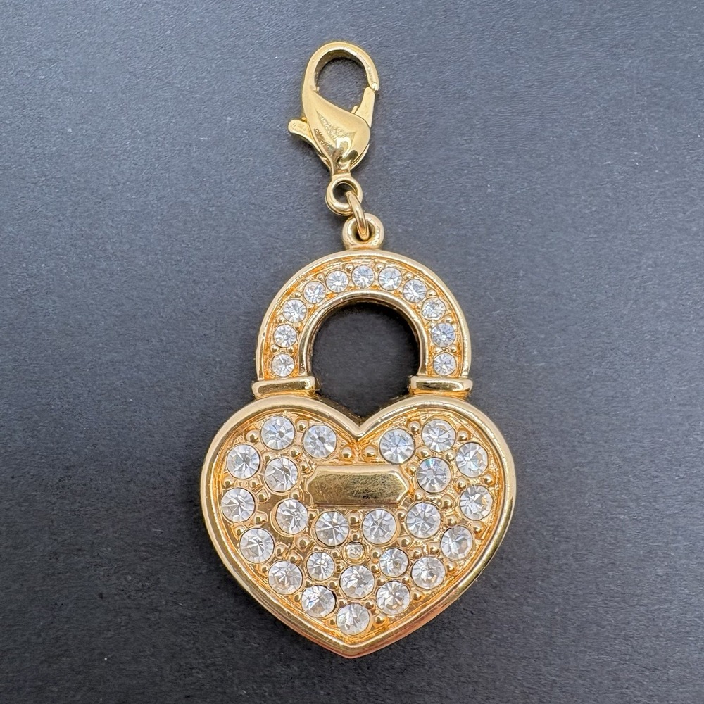Vintage Swarovski Heart Lock Pendant Charm Double Sided‎ Crystal Red Enamel